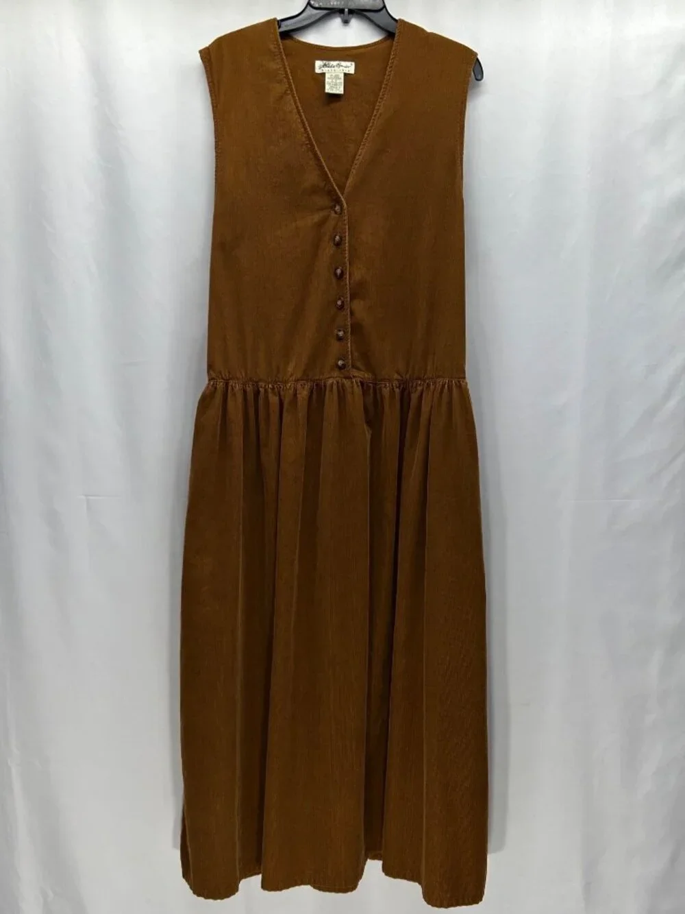 Vintage Eddie Bauer Brown Corduroy Sleeveless Button-Front Midi Dress Womens L - Picture 7 of 16